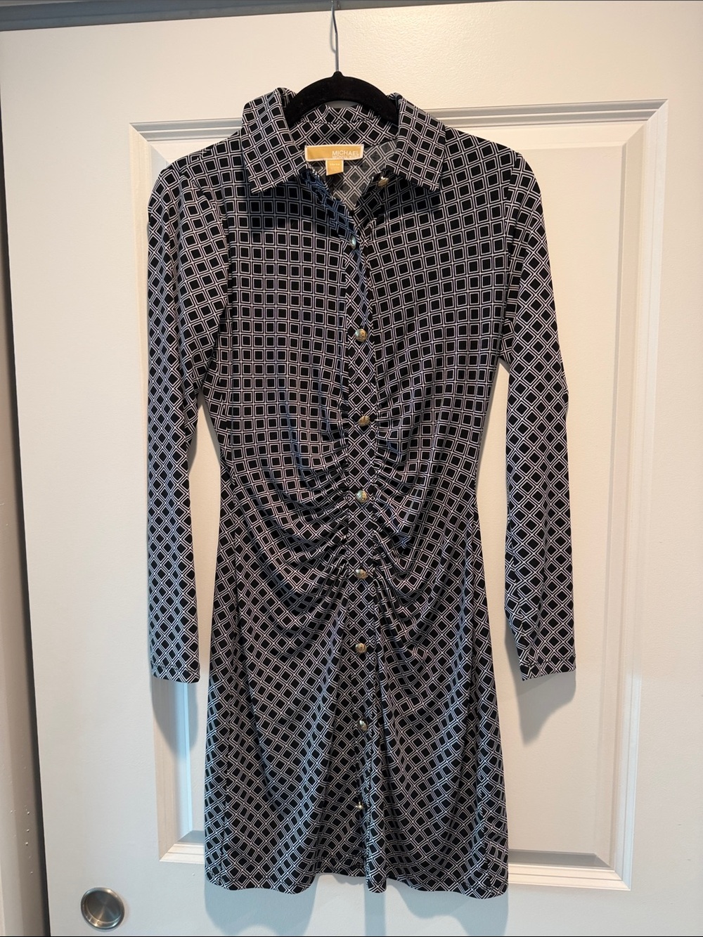 MK by Michael Kors Geometric Print Shirtdress in Black and White